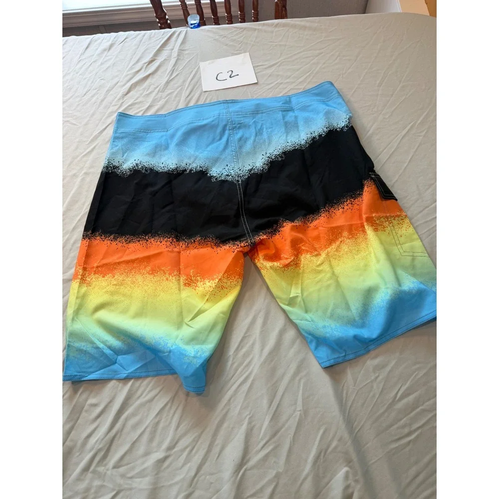 Mens Gradient Spray Paint Board Shorts‎ Blue Orange Yellow Size 36 Swim Trunks